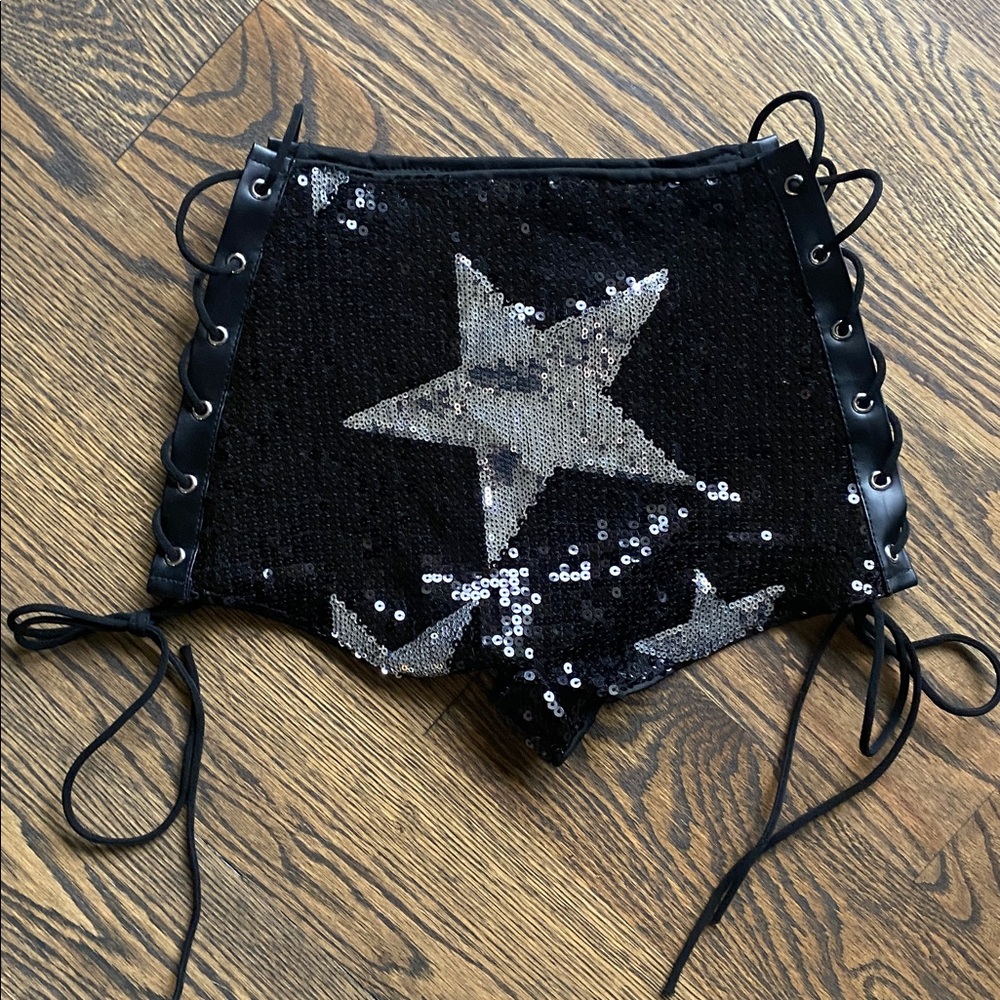 Black Star Sequin Shorts - Picture 2 of 4